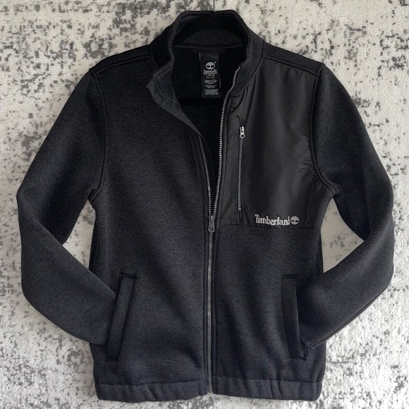 Timberland Boys High Neck Jacket Kids L 14 16 Zip Up Pockets Fleece Dark Gray - Picture 1 of 6